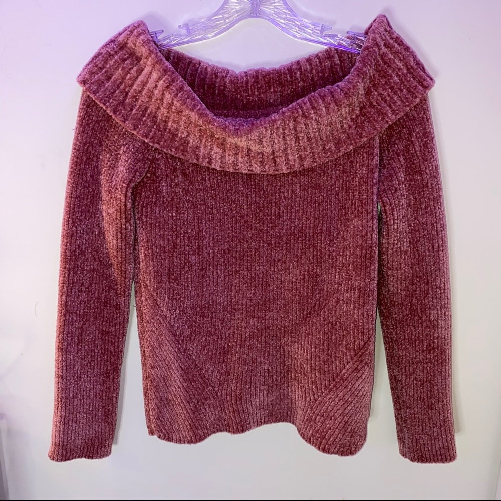 Fuzzy Off-the-Shoulder Long Sleeve Shirt